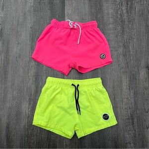 Neon Pink and Yellow Swim Shorts Set